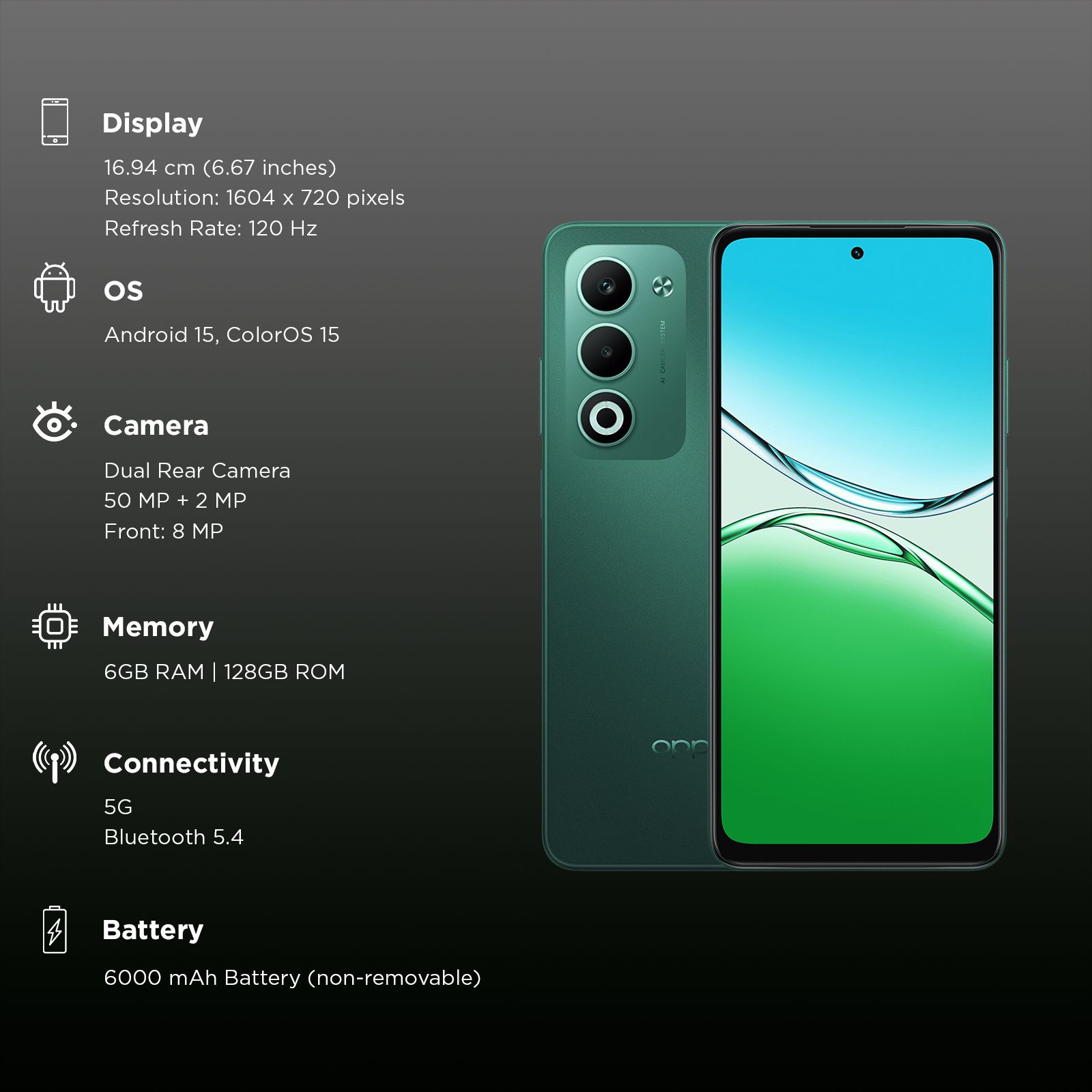 Buy oppo A5 5G (6GB RAM, 128GB, Aurora Green) Online - Croma